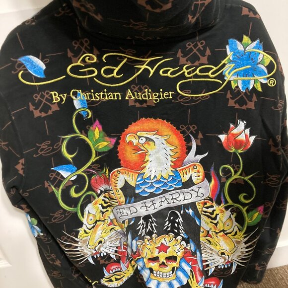 Vintage Ed Hardy Y2K Faux Fur Lined Hoodie Size Small Pre-Owned Excellent - Picture 6 of 7